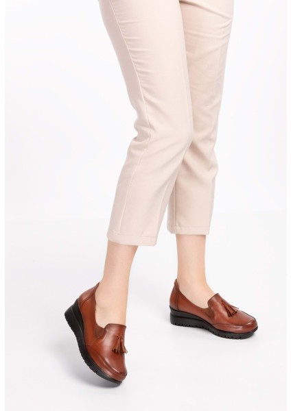 Kadın Hakiki Deri Anatomik Taban Dolgu Topuklu Günlük Ayakkabı PYT.6204 - Taba - 38 fiyatları