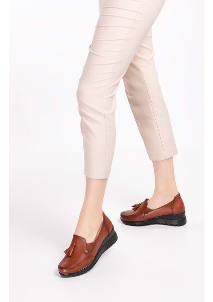 Kadın Hakiki Deri Anatomik Taban Dolgu Topuklu Günlük Ayakkabı PYT.6204 - Taba - 38 modelleri