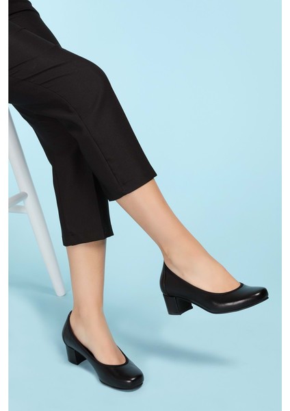 Kadın Hakiki Deri Rahat Günlük Topuklu Ayakkabı ŞHN.280 - Siyah - 36