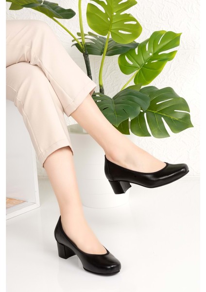 Kadın Hakiki Deri Rahat Günlük Topuklu Ayakkabı ŞHN.280 - Siyah - 36 fırsatları