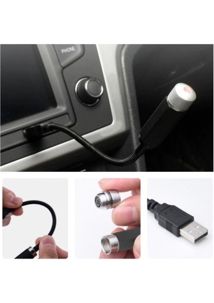 Buffer® Kırmızı Ayak Altı Tavan LED Araç Içi Aydınlatma Oto Araba Iç Disko Ayarlanır USB Lamba Işık