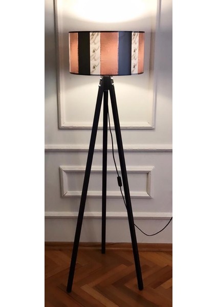 Ahşap Üçlü Ayak Modern Tripod Lambader, Silindir Başlık 21LM023-RENKLİ