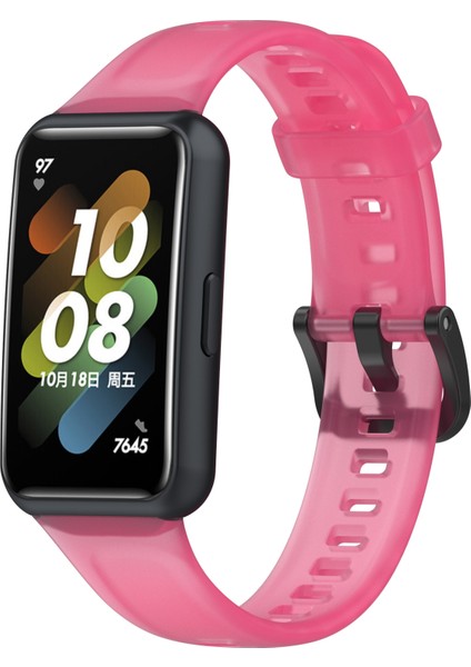 Huawei Band 7/7 Nfc Gül Kırmızı Şeffaf Silikon Saat Bandı (Yurt Dışından)