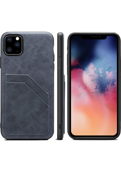 Iphone 11 Pro Max Gray Için Kart Yuvaları Pu+Tpu Kılıfı