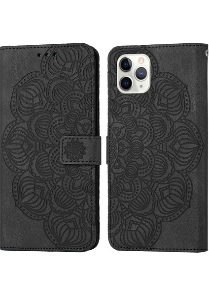 Iphone 11 Pro Max Black Için Mandala Deri Kılıf