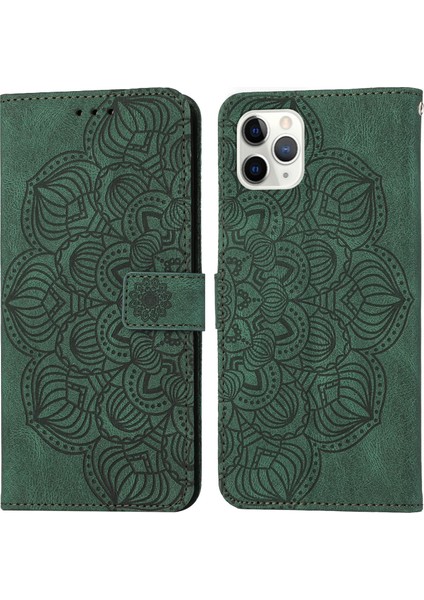 Iphone 11 Pro Max Green Için Mandala Deri Kılıf