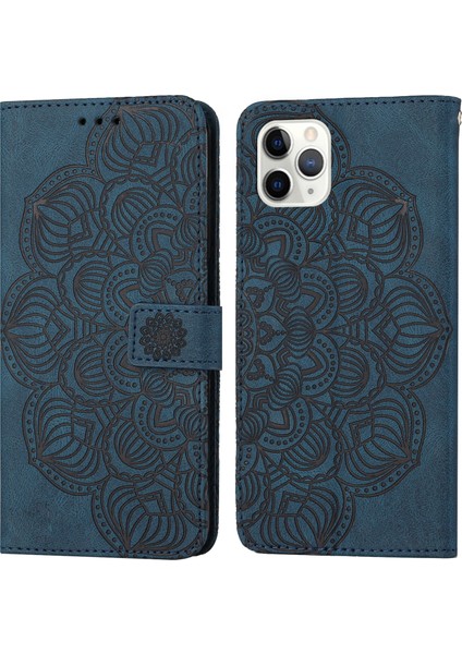 Iphone 11 Pro Max Blue Için Mandala Deri Kılıf