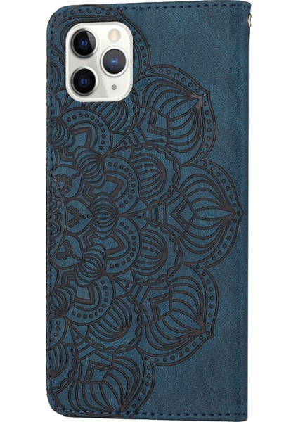 Iphone 11 Pro Max Blue Için Mandala Deri Kılıf