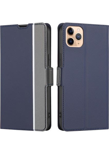 Iphone 11 Pro Max Blue Için Twill Doku Deri Kılıf