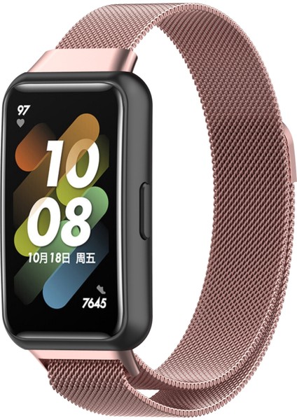 Huawei Band 7/7 Nfc Gül Pembesi Için Milan Metal Manyetik Izleme Bandı (Yurt Dışından)