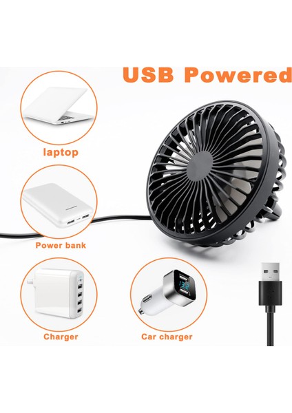 Gece Lambalı Araba Fanı USB Araç Hava Sirkülasyonu Için 360 ° Dönebilen Klipsli 3 Rüzgar Hızı Klima Soğutma Fanı (Yurt Dışından)