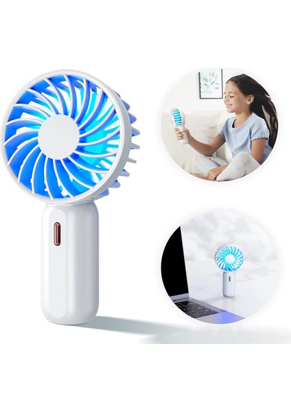 El Tipi Portatif Fan Hız Ayarlanabilir 7 LED Renkli Gece Lambası ile USB Şarj Edilebilir Pil Fanı(Yurt Dışından)