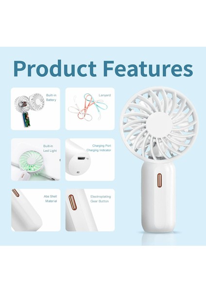 El Tipi Portatif Fan Hız Ayarlanabilir 7 LED Renkli Gece Lambası ile USB Şarj Edilebilir Pil Fanı(Yurt Dışından)