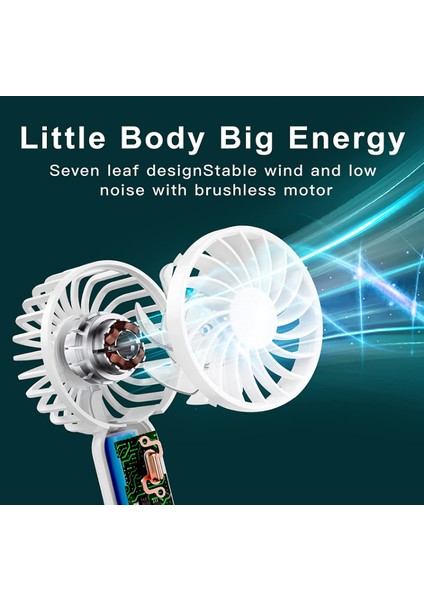El Tipi Portatif Fan Hız Ayarlanabilir 7 LED Renkli Gece Lambası ile USB Şarj Edilebilir Pil Fanı(Yurt Dışından)