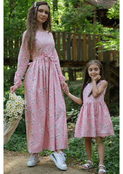Tesettür Bahar Dalı Pudra Rengi Anne Kız Kombini (Tekli Fiyattır) modelleri