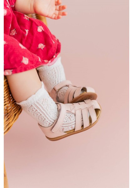 Deri Çocuk Sandalet Pembe D-464