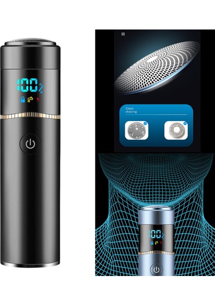 Taşınabilir Mini Elektrikli Tıraş Makinesi Yıkanabilir USB Şarj LED Ekran Kompakt Boyutta Siyah (Yurt Dışından)