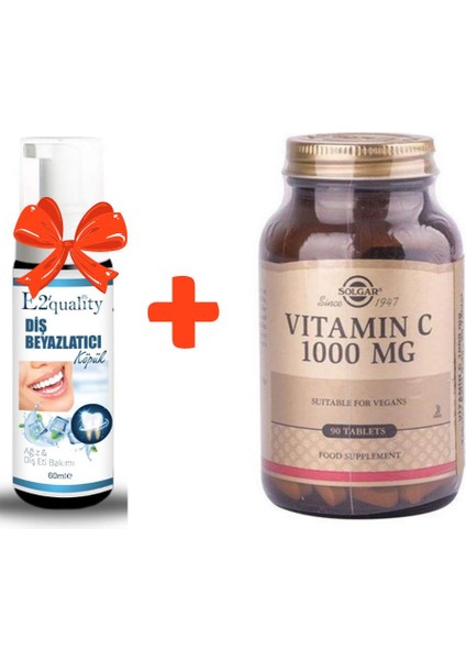 E2'quality Diş Beyazlatıcı Köpük + Solgar Vitamin C 1000MG 90 Tablet