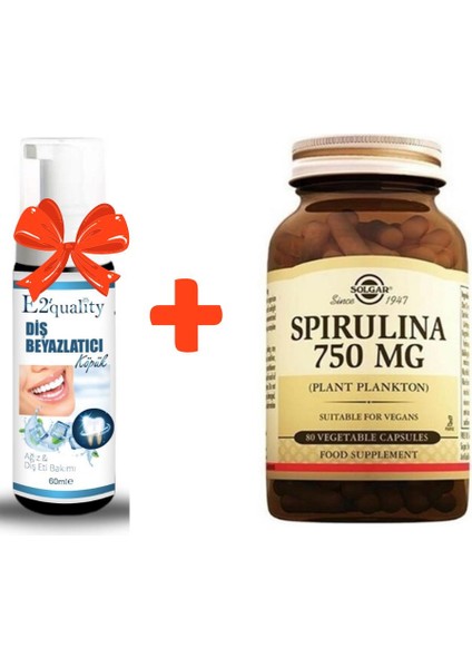 E2'quality Diş Beyazlatıcı Köpük + Solgar Spirulina 750 Mg 80 Kapsül