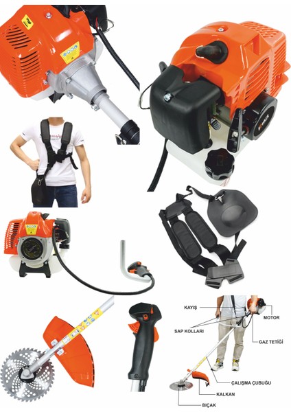 Böhr Orange Profesyonel 4.5 Hp Yan Tipi Benzinli Ot Çalı Çim Biçme Makinesi Tırpanı + Eldiven