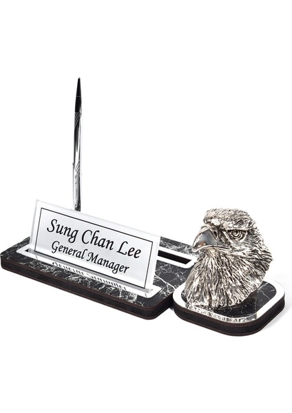 Mermer Desenli Deri Kartal Büst Set Ofis Dekoru Masa Isimlik