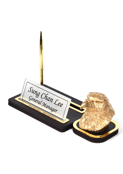 Mermer Desenli Deri Kartal Büst Set Ofis Dekoru Masa Isimlik