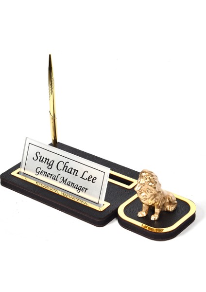 Mermer Desenli Deri Oturan Aslan Set Ofis Dekoru Masa Isimlik