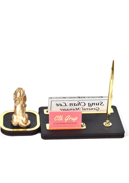 Mermer Desenli Deri Oturan Aslan Set Ofis Dekoru Masa Isimlik modelleri