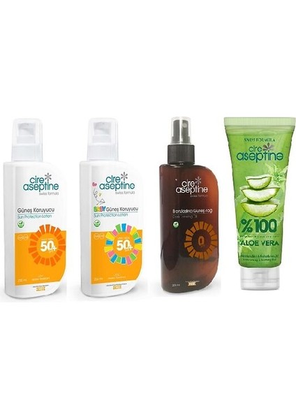 Güneş Koruyucu 50SPF 200ML - Güneş Koruyucu Baby 50SPF 200 ml - Bronzlaştıcı Güneş Yağ 200ML - Güneş Sonrası Aloevera Jel 200 ml Set