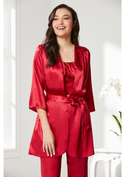 Kadife Saten 3'lü Pijama Takım - 2075