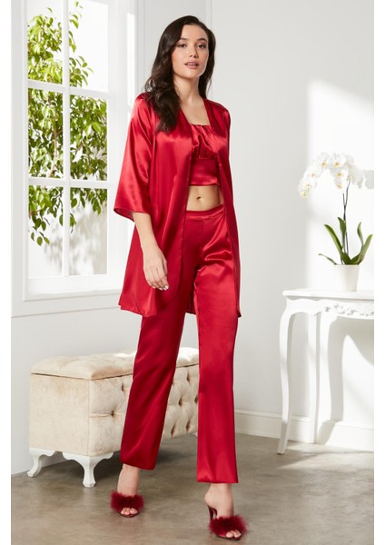 Kadife Saten 3'lü Pijama Takım - 2075