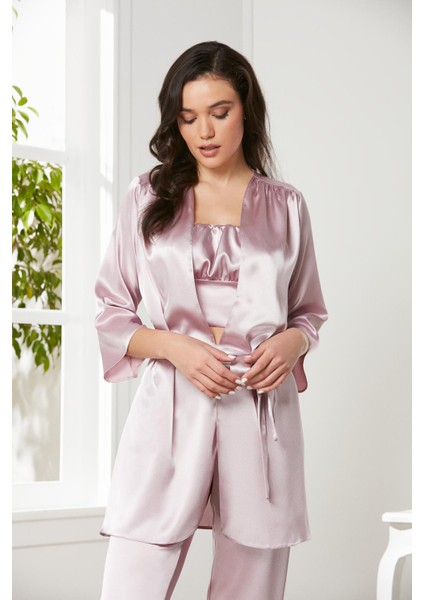 Kadife Saten 3'lü Pijama Takım - 2075