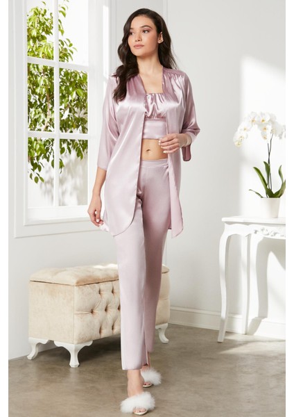 Kadife Saten 3'lü Pijama Takım - 2075