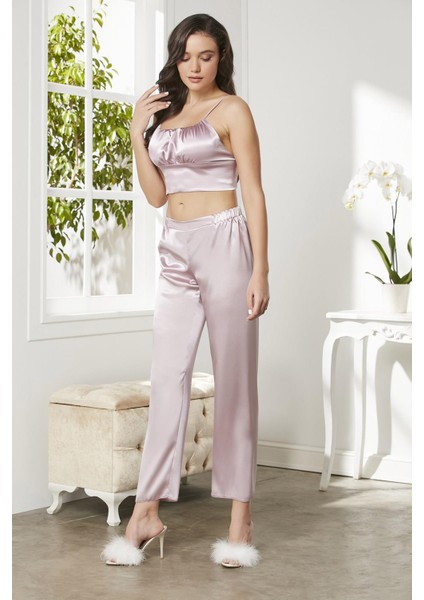 Kadife Saten 3'lü Pijama Takım - 2075