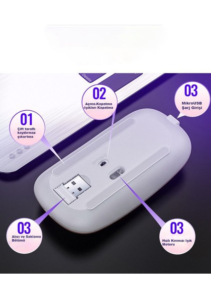 2.4ghz USB Alıcılı Kablosuz Optik Mouse Fare Şarj Edilebilir