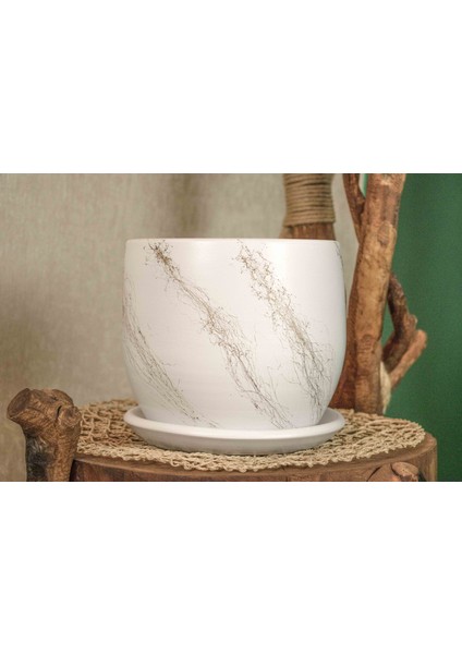 Ev Dekorasyon Beyaz Üzeri Gold Tabaklı Terracota Toprak Saksı Saksılık Salon Çiçeklik 19 CM modelleri