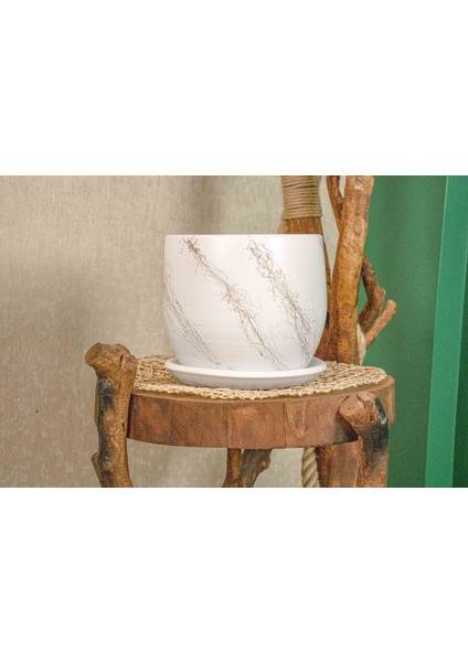 Ev Dekorasyon Beyaz Üzeri Gold Tabaklı Terracota Toprak Saksı Saksılık Salon Çiçeklik 19 CM fırsatları