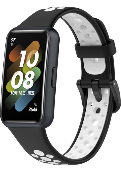 Huawei Bandı 7/7 Nfc Siyah + Beyaz İçin Nefes Alabaş Silikon Saat Bandı (Yurt Dışından)