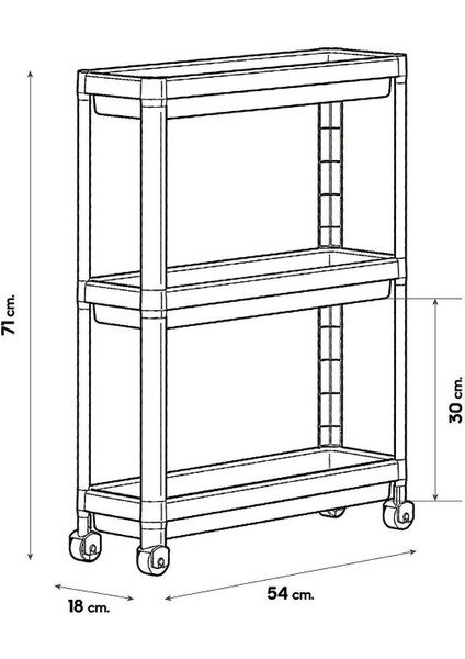 Frapan Home Tekerlekli Raf Ünitesi 3 Katlı Mutfak Rafı Banyo Rafı Banyo Düzenleyici Organizer