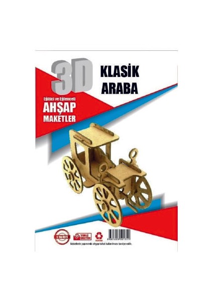 3D Ahşap Oyuncaklar Klasik Araba