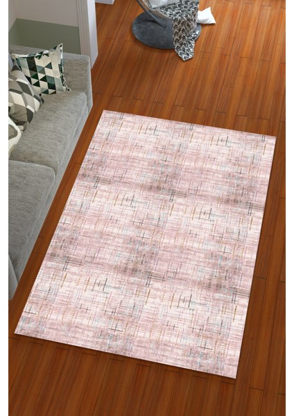 Ipek Kadife Pembe Renkli Çizgili Desen Lastikli Halı Örtüsü