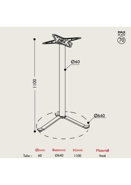 Gürçay Hırdavat Toplanır Masa Ayağı Taban Çapı 64 cm 110 cm