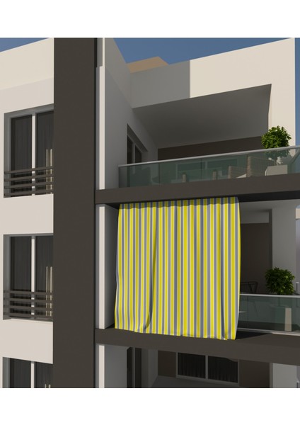 Sarı Gri Çizgili 150X250 cm Balkon Perdesi, Balkon Çadır Brandası, Balkon Güneşlik