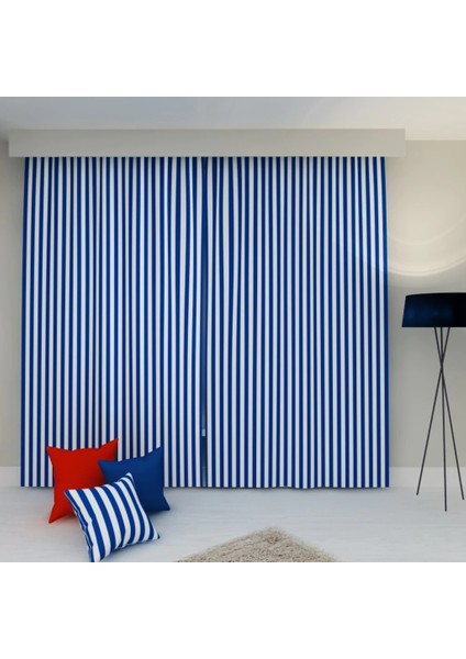 Mavi Beyaz Çizgili 600X200 cm Balkon Perdesi, Balkon Çadır Brandası, Balkon Güneşlik
