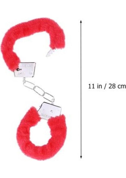 Boncuk Avm Kırmızı Renk Peluş Tüylü Anahtarlı Fantezi Metal Kelepçe