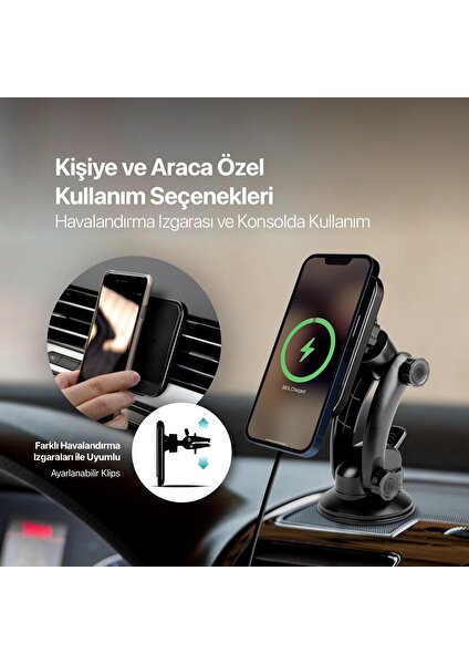 Ttec Aircharger Drive M Magsafe Uyumlu Kablosuz Şarj Özellikli Mıknatıslı Araç Içi Telefon Tutucu