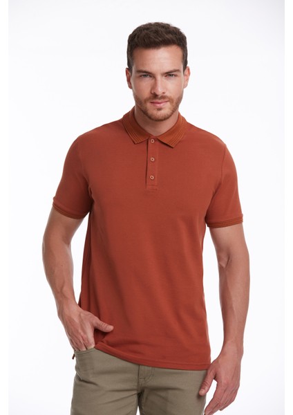 Erkek Kiremit Regular Fit %100 Pamuk Polo Yaka Tişört