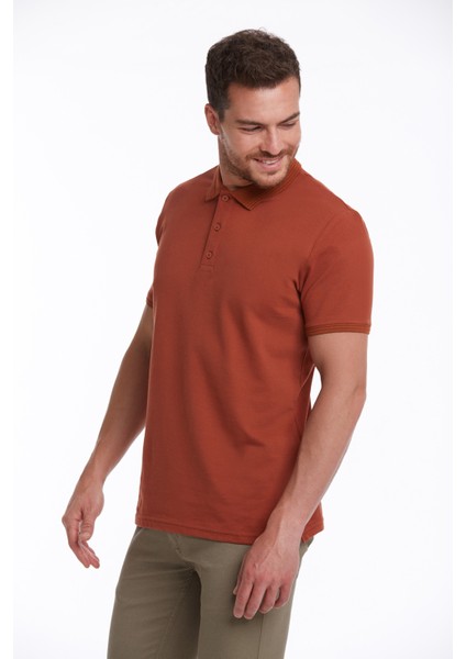 Erkek Kiremit Regular Fit %100 Pamuk Polo Yaka Tişört