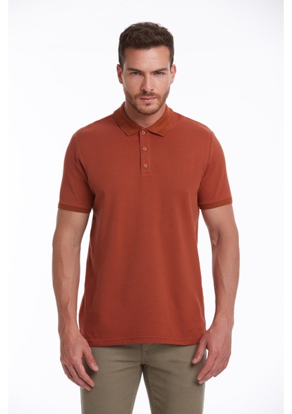 Erkek Kiremit Regular Fit %100 Pamuk Polo Yaka Tişört