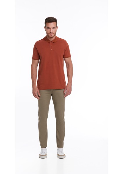Erkek Kiremit Regular Fit %100 Pamuk Polo Yaka Tişört